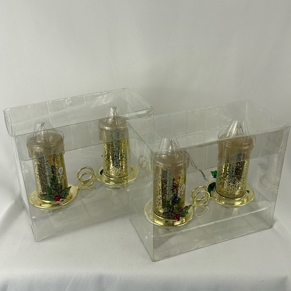 NWT 2 Packs of 2 Candle Decor Battery Clips Gold Sparkle Holly Holiday Christmas - Picture 2 of 11